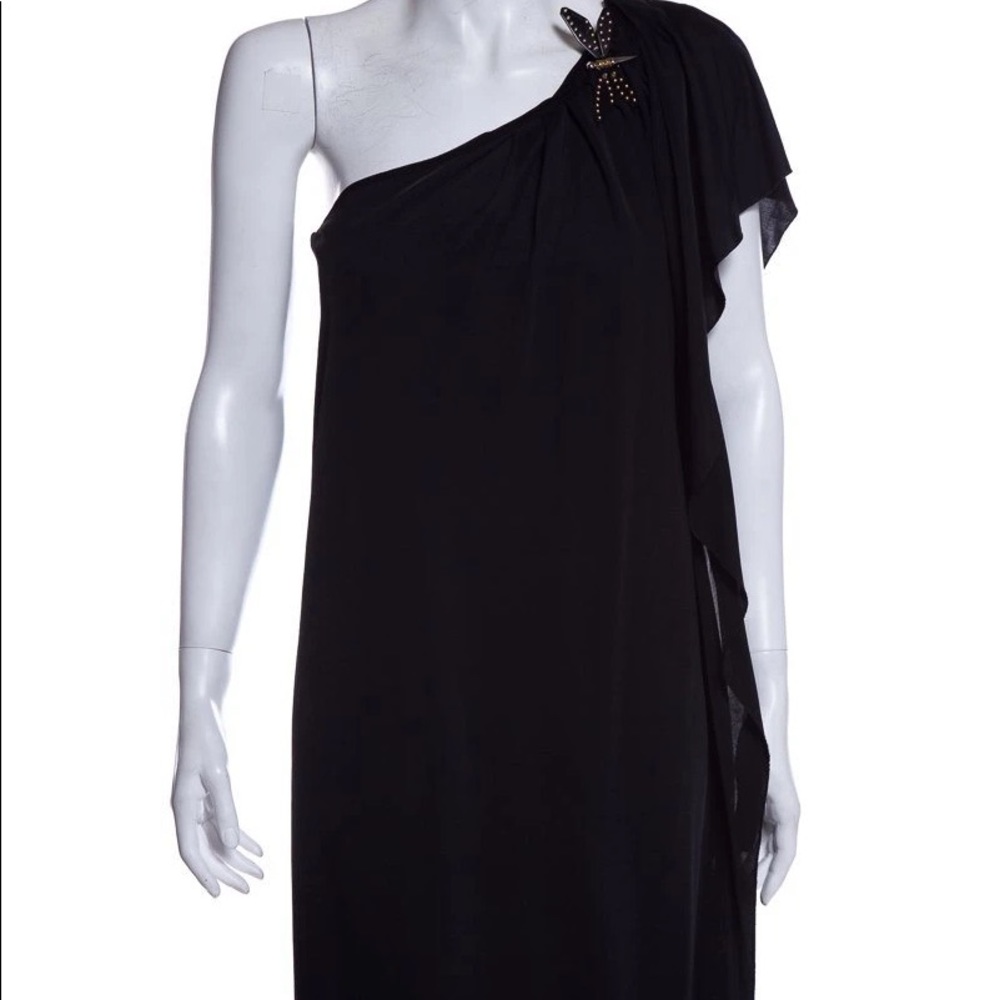 Gucci One-Shoulder Black Evening Dress with Draped Shoulder